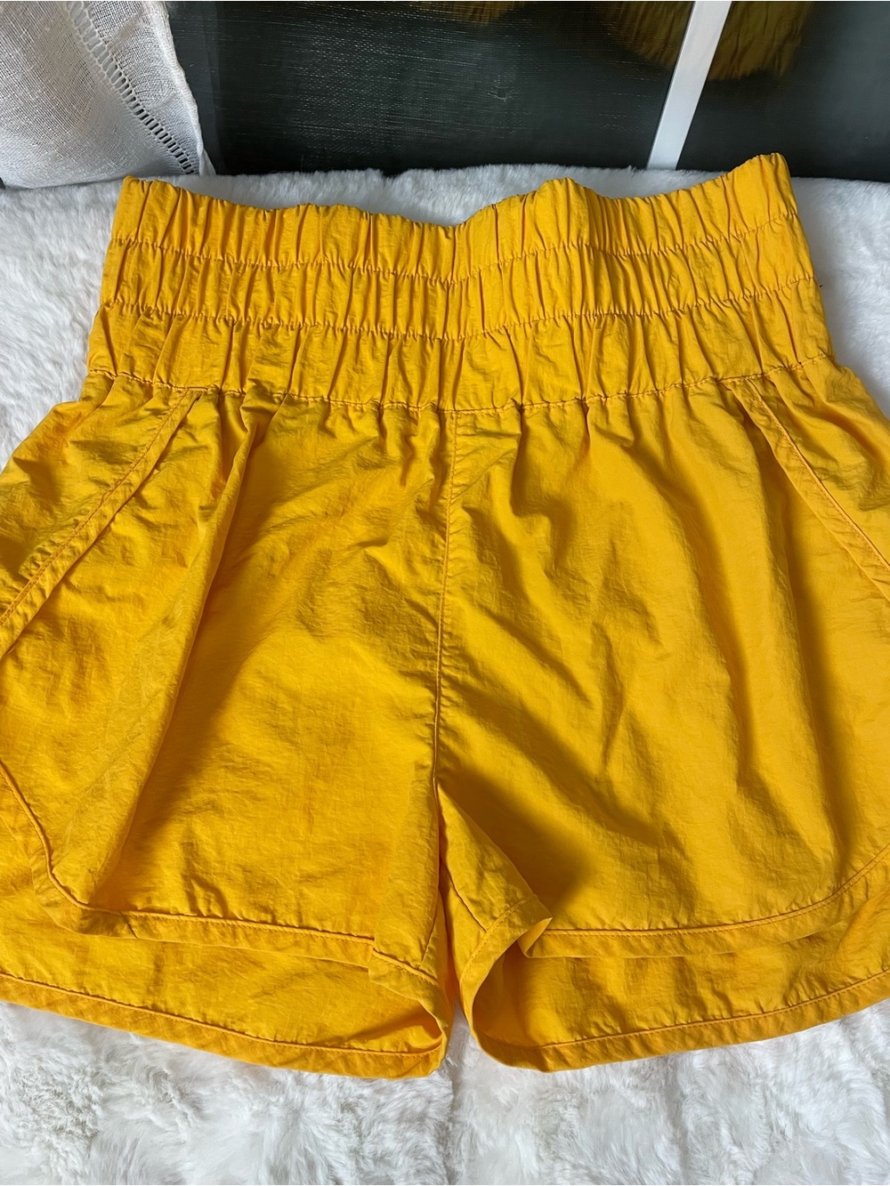 Zenana Outfitters High-Waist Yellow Shirred Shorts